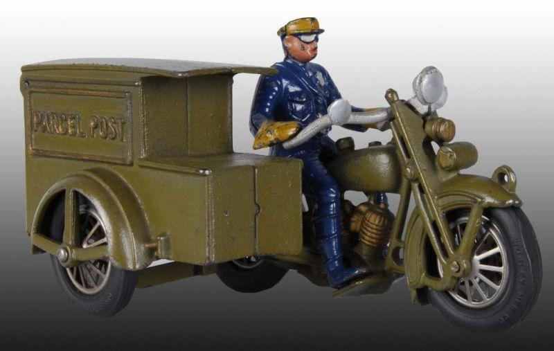 Appraisal: Cast Iron Hubley Parcel Post Motorcycle Toy Description Original blue