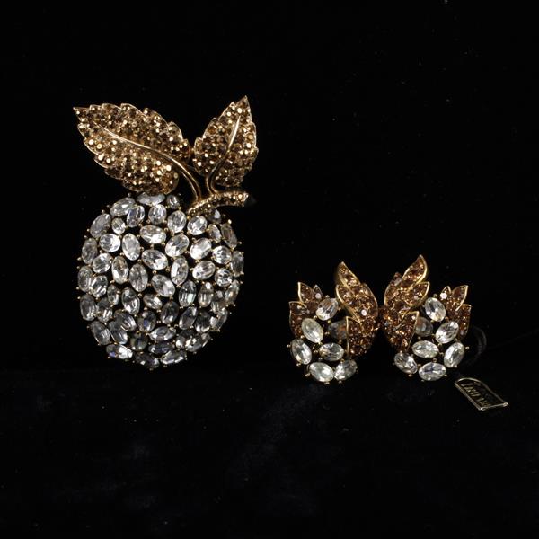 Appraisal: Trifari pc Diamante Apple brooch pin clip earrings