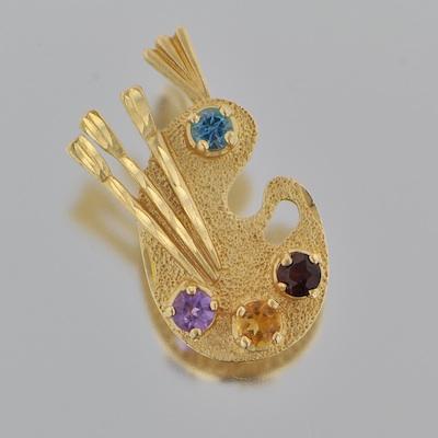 Appraisal: A Gold and Gemstone Artist's Palette Charm k yellow gold