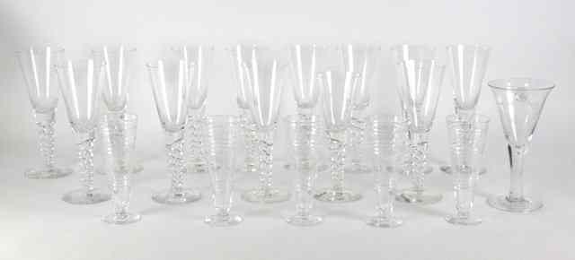 Appraisal: Twelve glass champagne flutes with moulded twist stems cm high