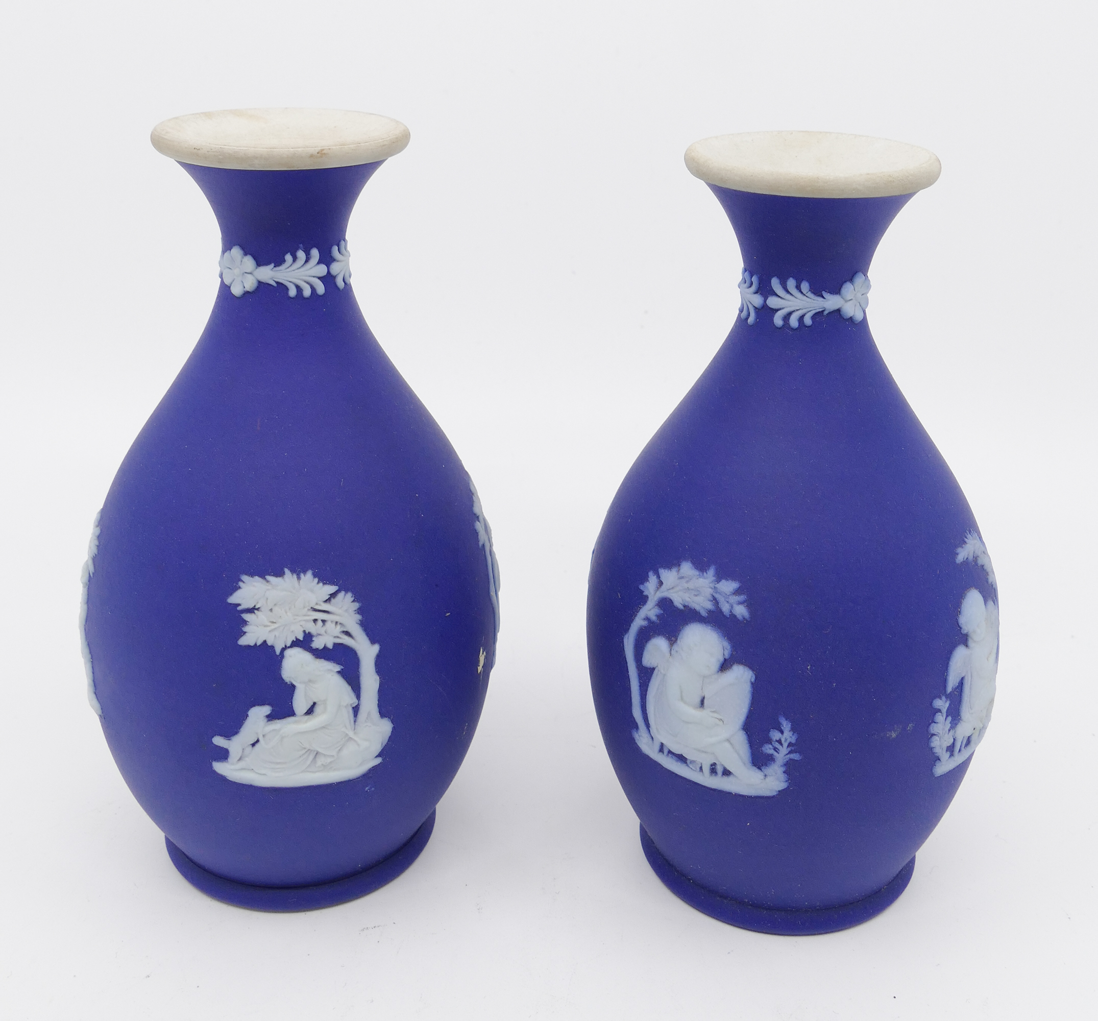 Appraisal: Pair Wedgwood Blue Jasperware Dipped Bud Vases- '' each