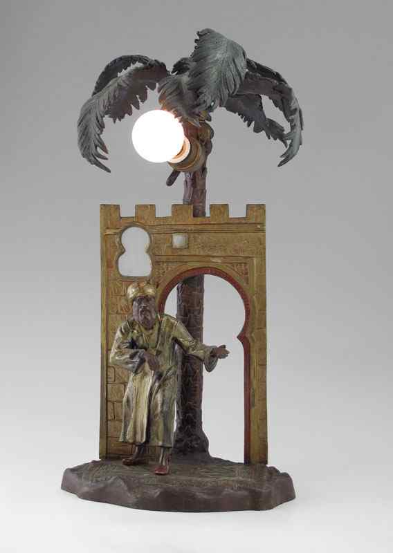 Appraisal: ANTON CHOTKA ORIENTALIST COLD PAINTED AUSTRIAN FIGURAL LAMP Palm tree