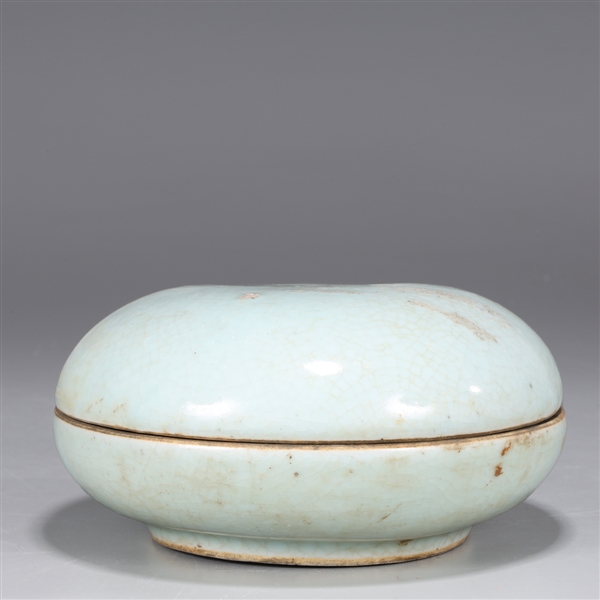 Appraisal: Chinese crackle glazed circle form covered box as-is condition surface