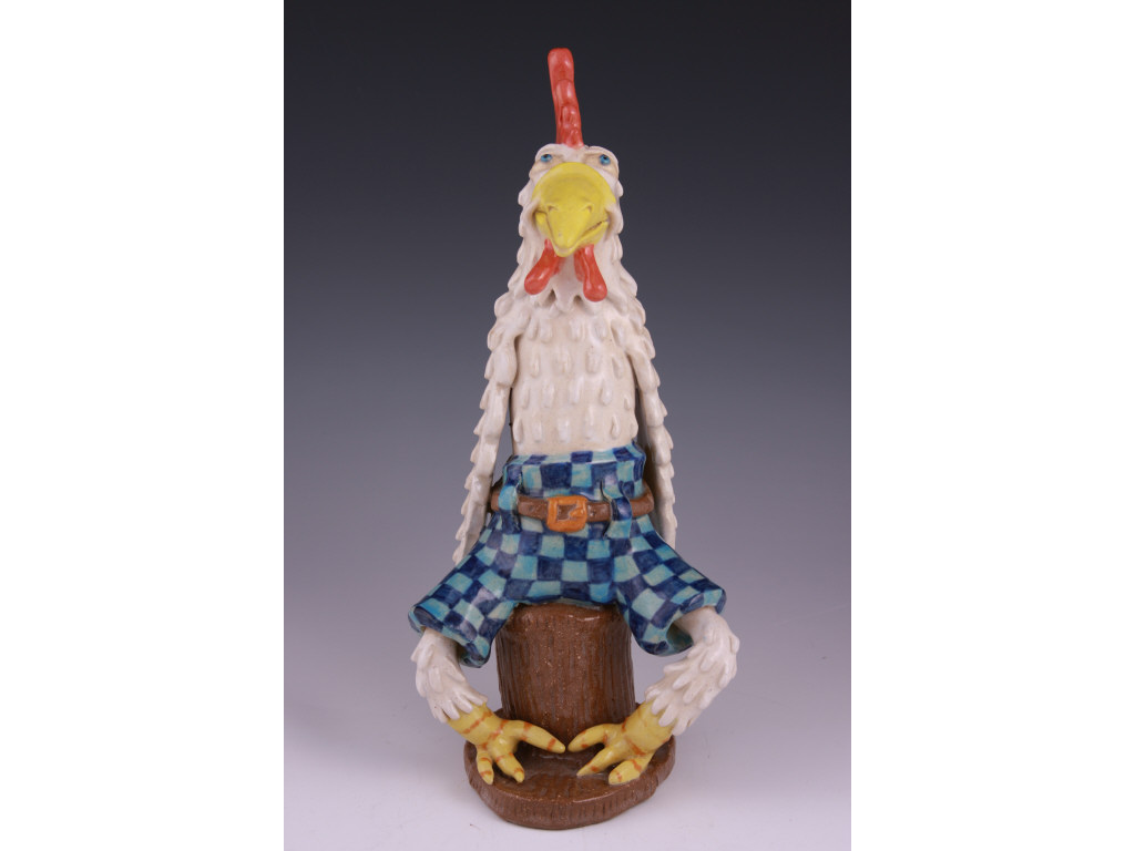 Appraisal: NC Folk Pottery Rooster Stacy Lambert polychrome glaze a well