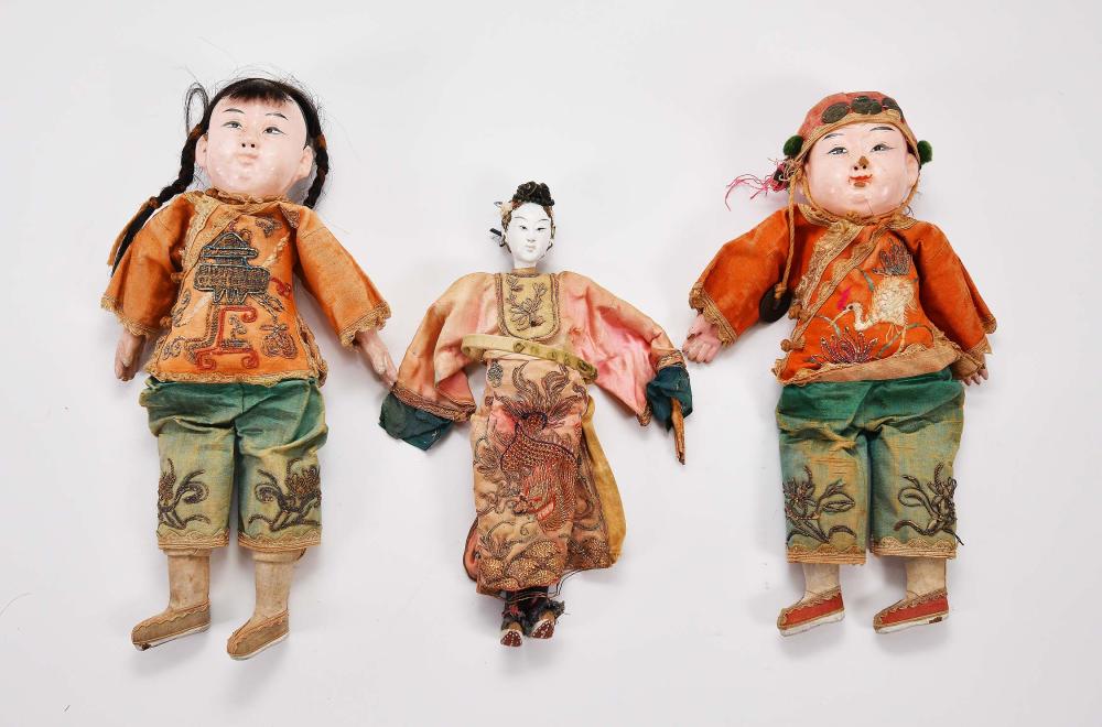 Appraisal: THREE CHINESE DOLLSLate th Early th Century Each with a