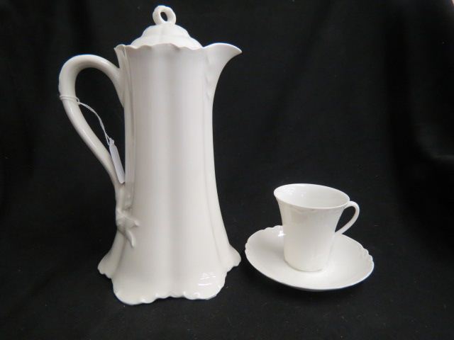 Appraisal: Haviland Limoges Porcelain Chocolate Set classic white chocolate pot with