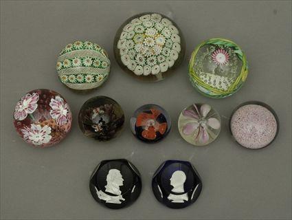 Appraisal: Ten Millefiori Sulphide and Floral Glass Paperweights Modern to in