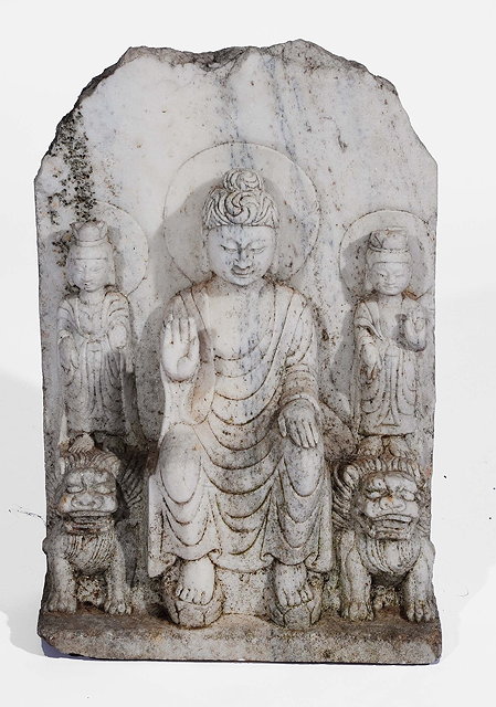 Appraisal: Two Chinese marble seated Buddhaseach with seated central Buddha one