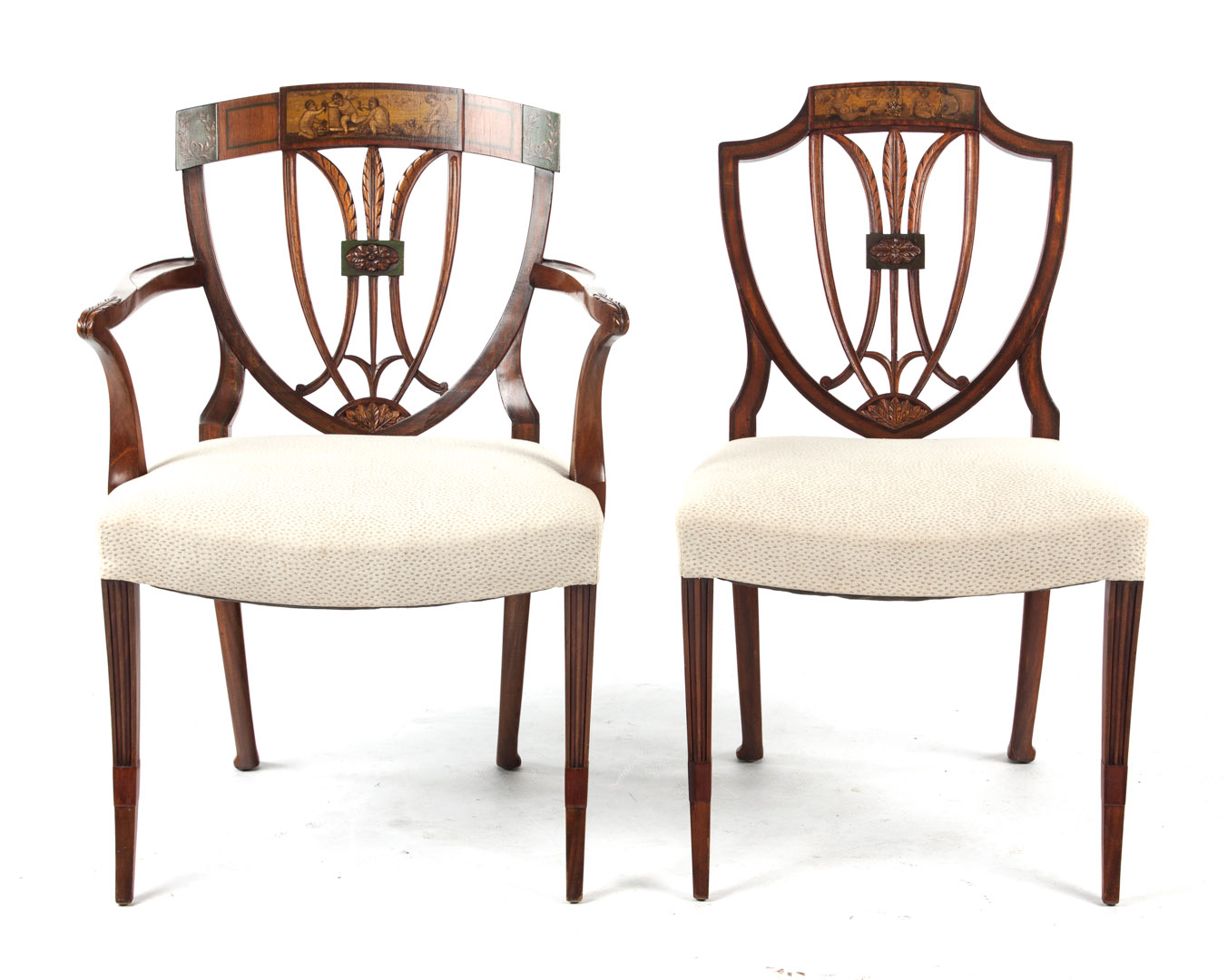 Appraisal: Six Adam style dining chairs early th century shield-back chairs