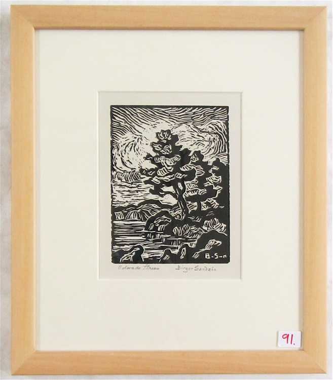 Appraisal: BIRGER SANDZEN LINOCUT Kansas Colorado Sweden - Colorado Stream Image