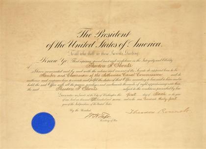 Appraisal: piece Document Signed Roosevelt Theodore Washington D C March st