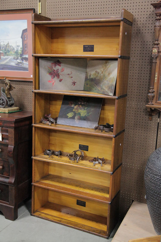 Appraisal: MACY STACKED BOOKCASE Oak with six stacks and likely custom