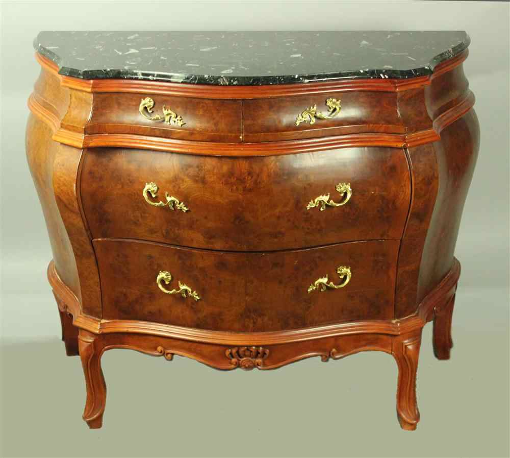 Appraisal: LOUIS XV STYLE BOMBE CHEST WITH MARBLE TOP of contemporary