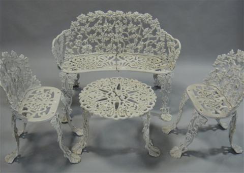 Appraisal: SET OF WHITE PAINTED CAST IRON GARDEN FURNITURE Including bench