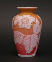 Appraisal: Webb Poppy Cameo Vase White poppy flowers leaves and grasses