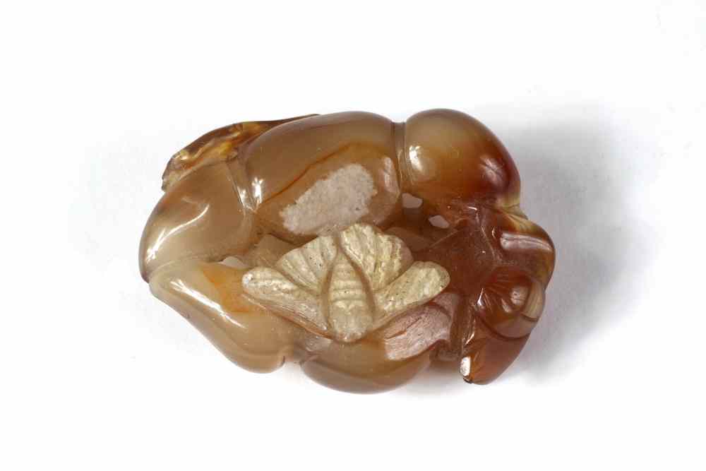 Appraisal: CARVED AGATE LOTUS - Carved in the full round with