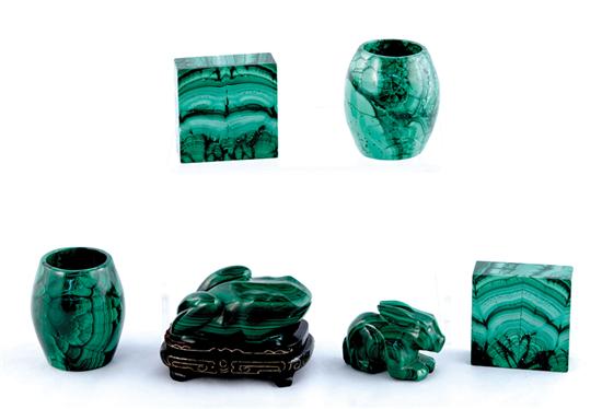 Appraisal: Collection of malachite decorations pair of square ornaments H and