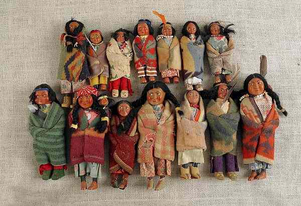 Appraisal: Fourteen Native American Skookum dolls early th c tallest -