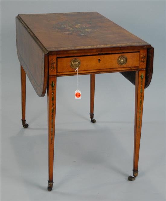 Appraisal: GEORGE III SATINWOOD PAINT DECORATED INCISED AND INLAID SINGLE DRAWER