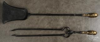 Appraisal: Federal brass and iron fire tongs and shovel ca