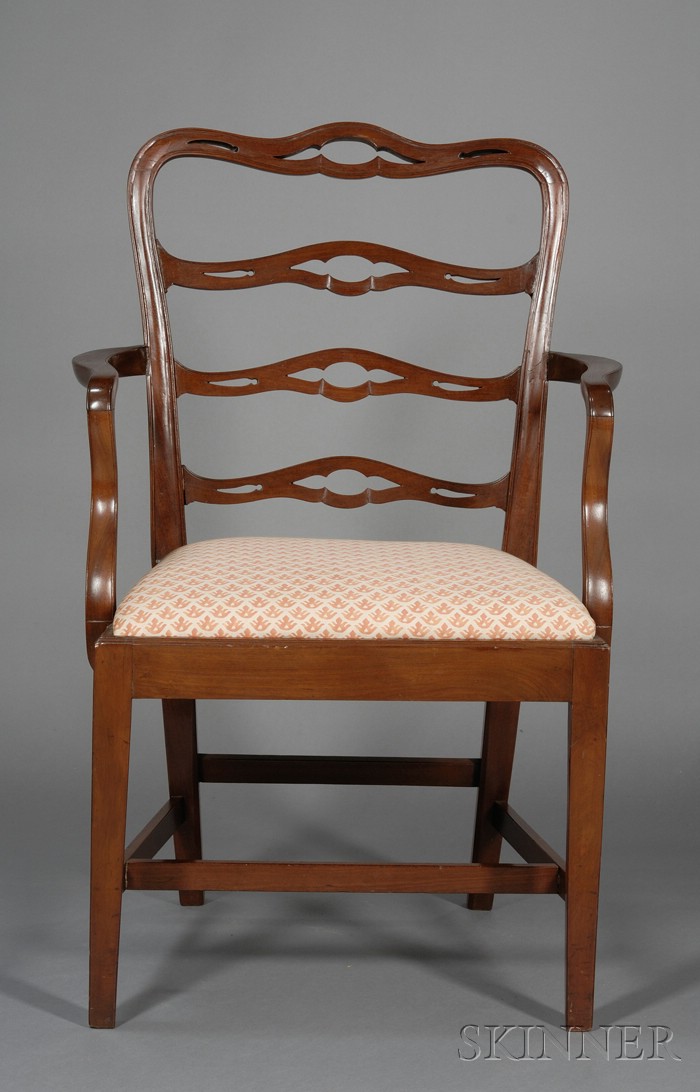 Appraisal: Carved Mahogany Ribbon-back Armchair with Tapering Legs upholstered slip seat