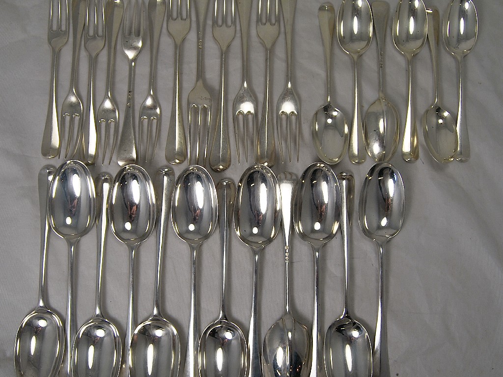 Appraisal: Silver service of rat tail flatware comprising large serving spoons