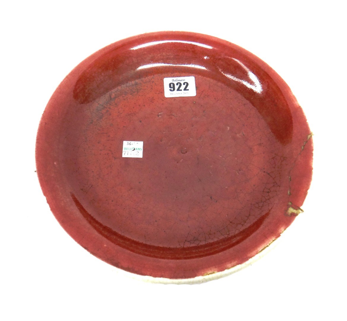 Appraisal: A Chinese copper red ground dish th th century repaired