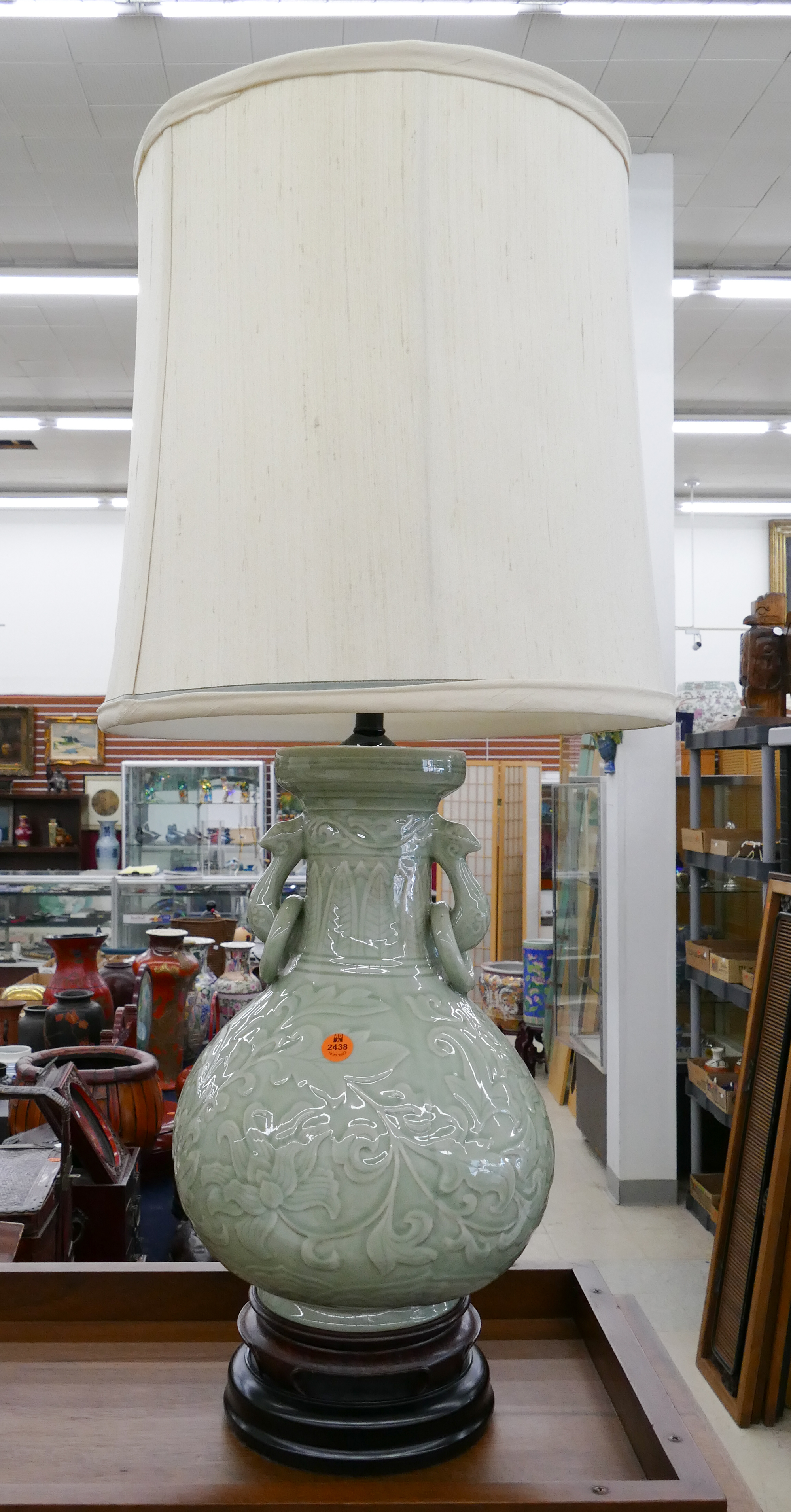 Appraisal: Chinese Celadon Handled Porcelain Vase Table Lamp- ''