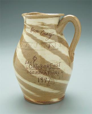 Appraisal: Don Craig swirl pitcher brown and white swirl incised on