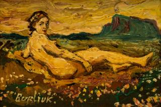 Appraisal: DAVID BURLIUK RUSSIAN - Odalisque oil on board x cm