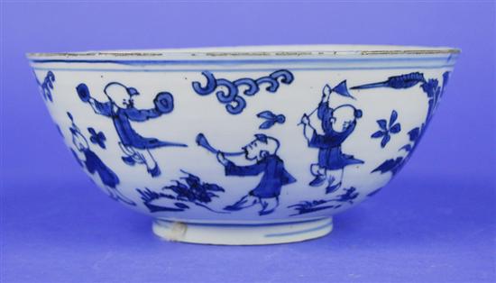 Appraisal: CHINESE BLUE AND WHITE BOWL possibly Ming Dynasty bears Chenghua