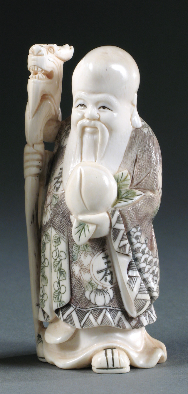 Appraisal: IVORY HAND CARVED FIGURE OF SHOU LAO the Chinese god