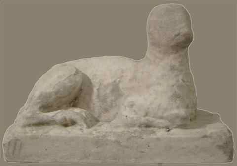 Appraisal: EARLY WHITE MARBLE FIGURE OF A GRIFFON seated recumbant in