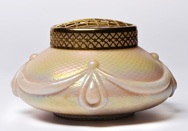 Appraisal: AN ART NOUVEAU OPALINE WHITE GLASS ROSE BOWL with basketweave