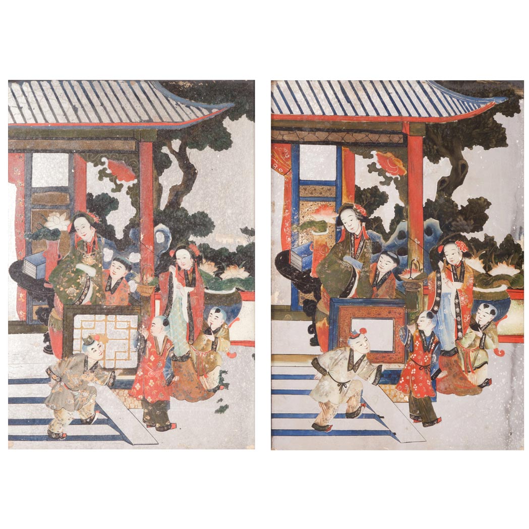 Appraisal: Pair of Chinese Reverse Glass Paintings Depicting portraits of females