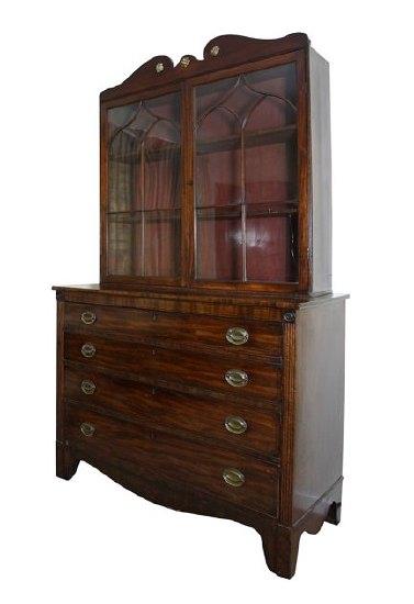 Appraisal: A Regency mahogany secretaire bookcase the associated bookcase over with