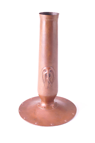 Appraisal: JARVIE Hammered copper bud vase embossed RT with a broad