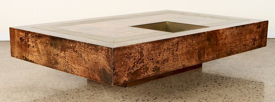 Appraisal: ALDO TURA GOAT SKIN COFFEE TABLE BRASS INLAY An Aldo