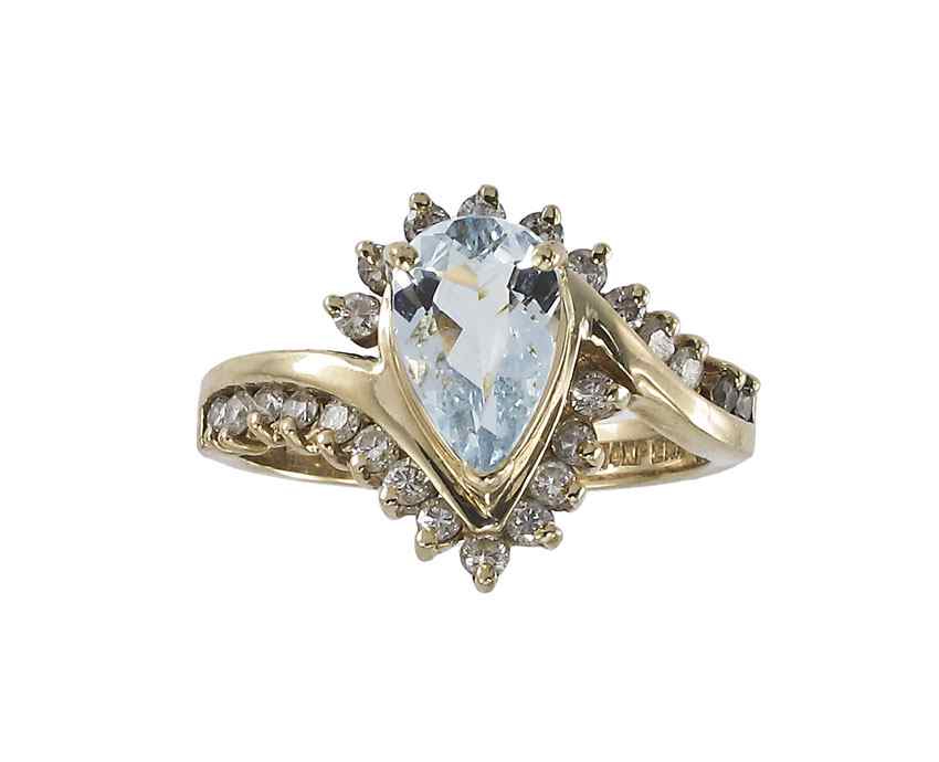 Appraisal: AQUAMARINE DIAMOND RING K yellow gold ring centers one pear