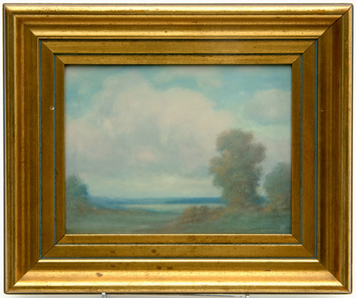 Appraisal: ROOKWOOD Scenic Vellum plaque Gathering Clouds painted by Ed Diers