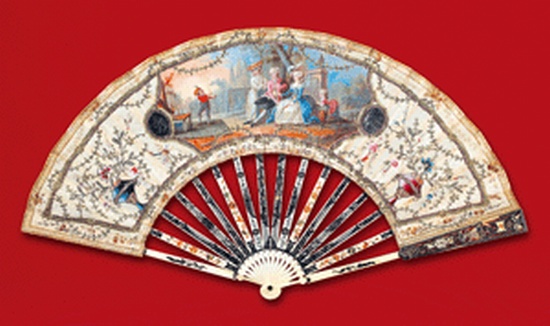 Appraisal: FAN Folding fan with central painted image on silk showing