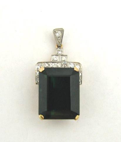 Appraisal: K yellow gold tourmaline and diamond pendant Set in a