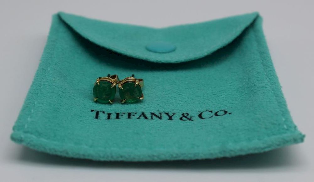 Appraisal: JEWELRY Pr of Tiffany Co kt Gold and Emerald Earrings