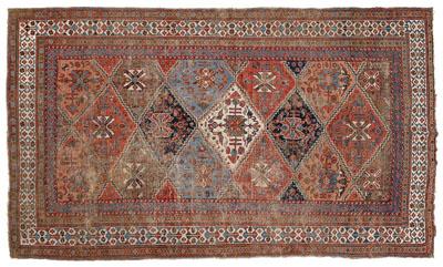 Appraisal: Baktiari rug serrated diamond multi-colored central panel ft in x