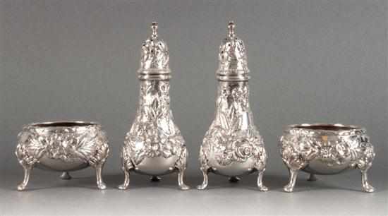 Appraisal: Two sets of American repousse sterling silver pepper shakers and