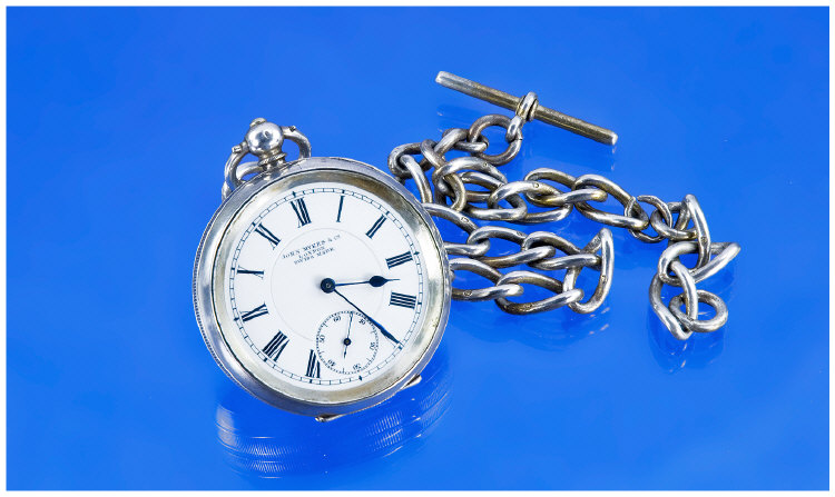 Appraisal: Early th Century Silver Pocket Watch with silver albert chain