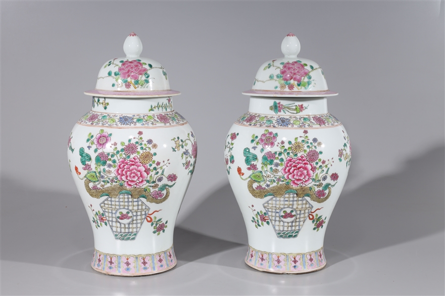 Appraisal: Pair of covered Chinese porcelain famille rose and famille verte