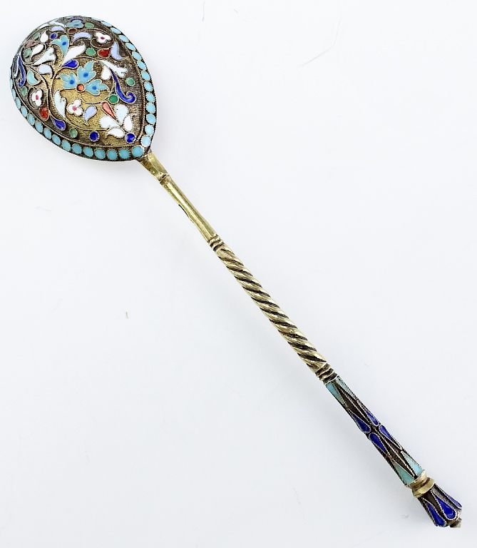 Appraisal: Russian Silver Cloisonne Enamel Filigree Spoon Russian enamel spoon Features