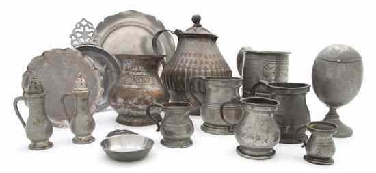 Appraisal: A Collection of Fifteen Pewter Utilitarian Articles comprising mugs creamers