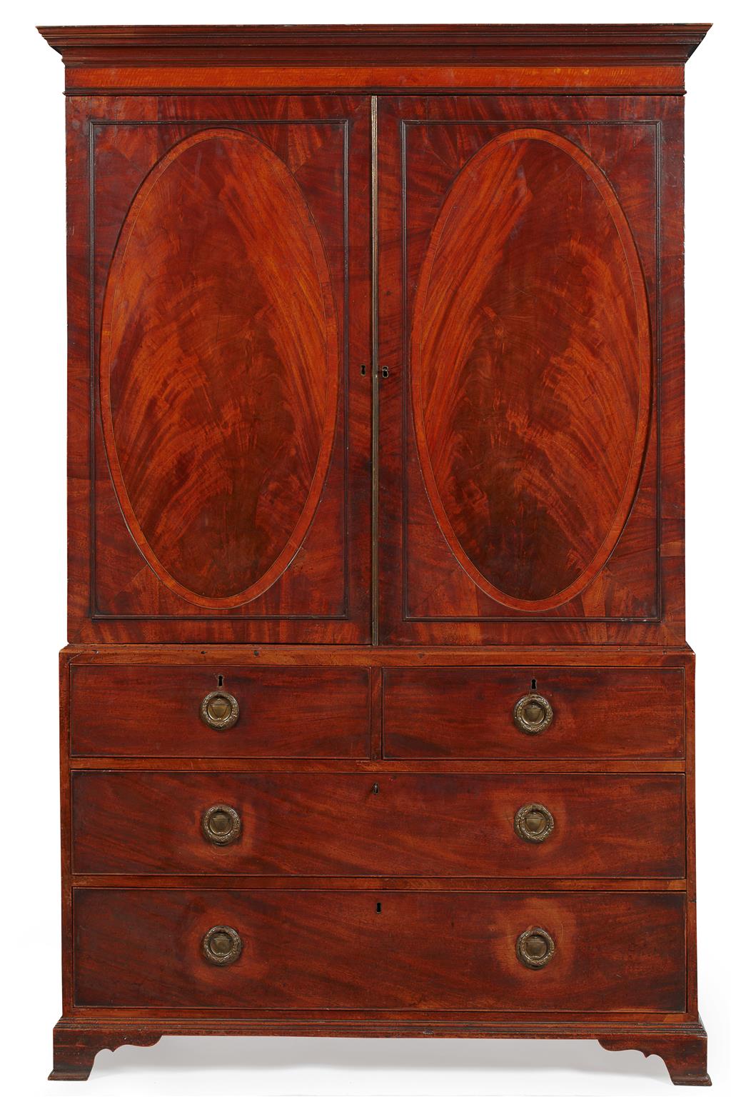 Appraisal: GEORGE III MAHOGANY AND SATINWOOD LINEN PRESS LATE TH CENTURY